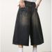 Men's Clothing Niche All Match Retro Distressed Blue Loose Straight Wide Leg Cropped Pants Drape Denim Shorts_mkmklike.com
