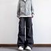Men's Loose Wide Leg Pleated Jeans Casual Mid Waist Cotton Trousers Black Washed Dark Pocket Cargo Design Spring Autumn_mkmklike.com