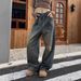 Women's High-Waisted Distressed Wide-Leg Jeans – Vintage Washed Denim Pants For Effortless Street Style_mkmklike.com
