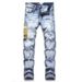 Trendy Personality Casual New Style Men's Slim Fit Embroidered Jeans With Patches And Ripped Details_mkmklike.com