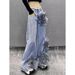 Women's Clothing Floral Embroidered High-Waisted Jeans For Women - Trendy Streetwear Wide-Leg Denim Pants With 3D Flower Details_mkmklike.com
