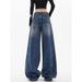 "Women's Vintage Wide-Leg Jeans – 90s Retro High-Waisted Distressed Denim With Raw Hem, Oversized Streetwear Fit, Unisex Aesthetic"_mkmklike.com