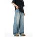Men's Loose Fit Jeans Street Style Versatile Washed Cleanfit Wide Leg Pants High Street_mkmklike.com