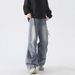 Washed Retro Pleated Jeans Men's Straight Loose Wide Legs American High Street Tide Brand Ruffian Handsome Casual Trousers Tide_mkmklike.com
