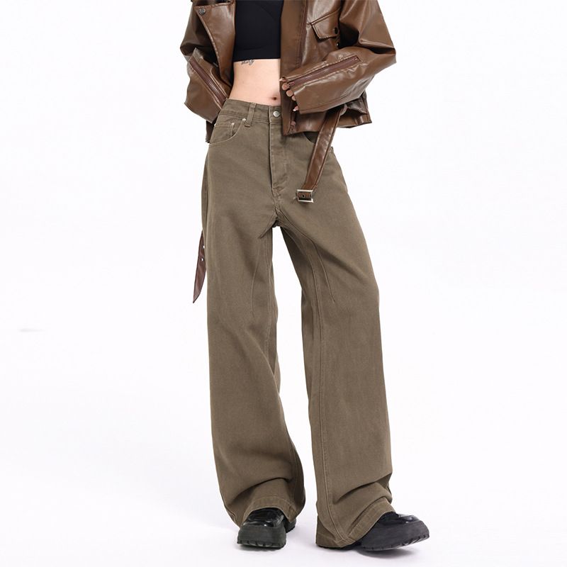 Nordmann Brown Jeans For Men Loose Straight Design Sense Niche American High Street Versatile Hip Hop Casual Long Pants_mkmklike.com