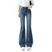 Vintage Blue Flared Jeans For Women - High Waist Slim Fit Bootcut Pants With Stretch, Retro Style For Casual & Office Wear_mkmklike.com