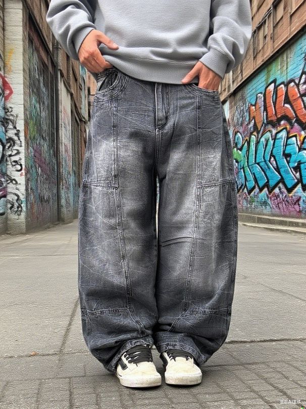 Loose Wide-leg Jeans Street Trend Washed Retro Loose Men's Jeans Trendy Wide-leg Pants_mkmklike.com