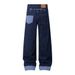 Rolled Hem Plaid Color-Block Jeans With Unique Pocket Design, Loose Wide-Leg Straight Pants For Men, High Street Fashion_mkmklike.com