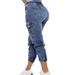 European American Cross-border Foreign Trade Women's Ripped Stretch Skinny Jeans With Elastic Cuffs And Multiple Pockets_mkmklike.com