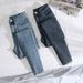 "High Waist Skinny Jeans For Women - Slim Fit Cigarette Pants, Stretch Denim With Tummy Control, Versatile Black & Gray Pencil Pants For Casual_mkmklike.com