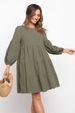 Women's 2023 Cotton and Hemp Lantern Sleeves Long Sleeve Spliced Loose Swing Dress_mkmklike.com