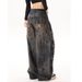 Men's Distressed Graffiti Washed Wide-Leg Jeans - Vintage Streetwear High-Waisted Loose Fit Denim Pants For Urban Style_mkmklike.com