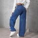 Women's Clothing Vintage Blue Distressed Jeans For Women - High Waist Straight Leg Denim Pants With Rhinestone Butterfly Embroidery_mkmklike.com