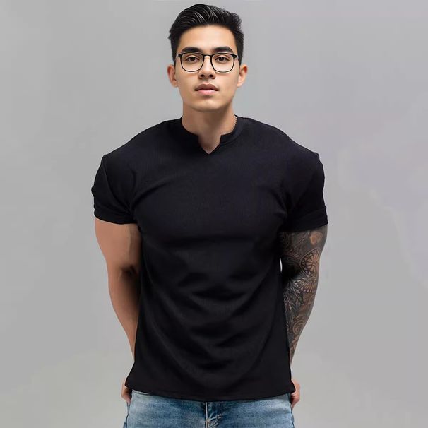 Men's Quick Drying Short Sleeved Sports T-Shirt Style Tapered Cuffs Muscular Look Fitness Running Training Top_mkmklike.com