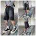 Men's High Street Rhinestone Embroidered Denim Shorts - Loose Fit Cargo Shorts For Summer, Streetwear Style, Retro Blue & Black_mkmklike.com