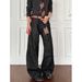 Men's Clothing Redline Men's Raw Denim Jeans Cleanfit Black Flared Pants Loose Fit Wide Leg Straight Cut For Formal & Casual_mkmklike.com