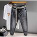 2024 Autumn Winter Printed Light Jeans Men Trendy Stretch Casual Slightly Loose Slim Fit Versatile Harem Pants_mkmklike.com
