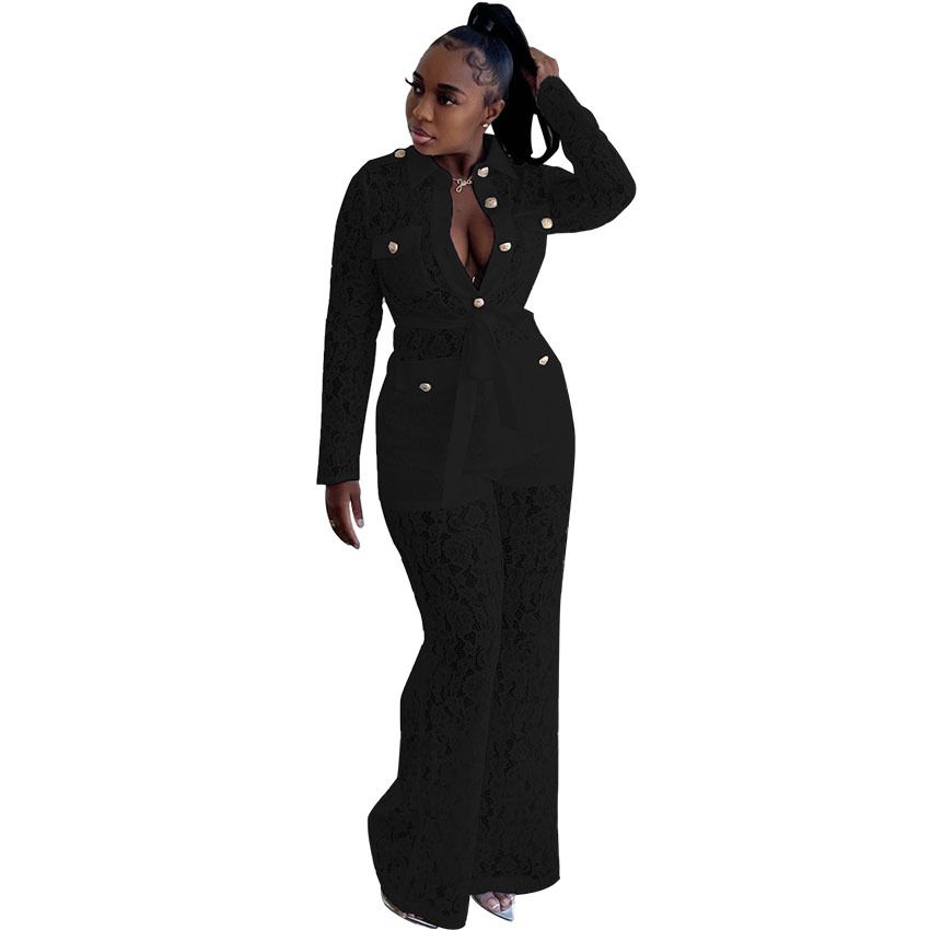 Women's Autumn Fashion Hook Lapel Long Sleeve Pants Suit_mkmklike.com