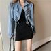 Chicco Spring And Autumn New Hong Kong Style Loose Slimming Versatile Long Sleeve Top Short Drawstring Denim Jacket Women's_mkmklike.com