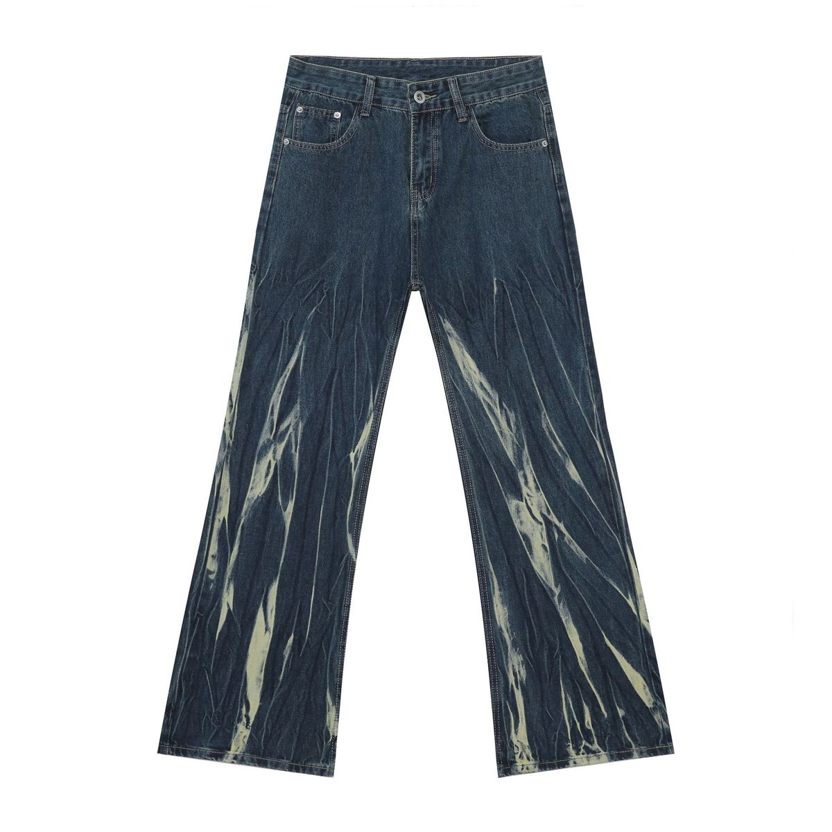 Men's Clothing Trendy Streetwear Tie Dye Flared Jeans For Men Loose Fit Straight Leg Style Denim For Formal & Casual_mkmklike.com