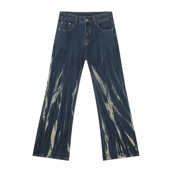 Men's Clothing Trendy Streetwear Tie Dye Flared Jeans For Men Loose Fit Straight Leg Style Denim For Formal & Casual_mkmklike.com