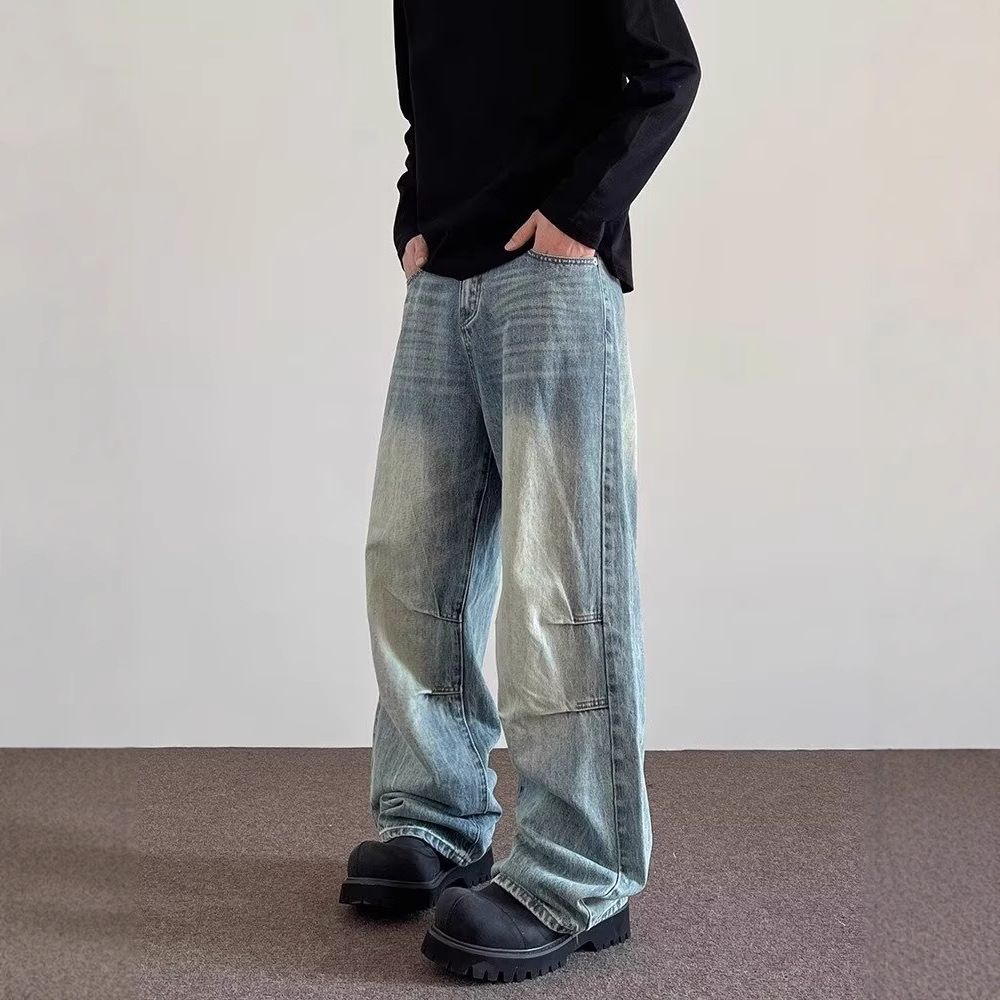Men's Clothing Unisex Wide Leg Straight Leg Distressed Jeans American High Street Style Cool And Versatile Men's Pants_mkmklike.com