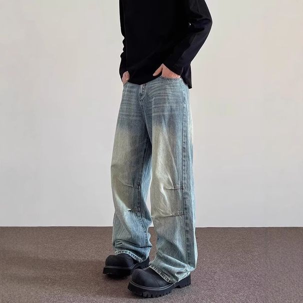 Men's Clothing Unisex Wide Leg Straight Leg Distressed Jeans American High Street Style Cool And Versatile Men's Pants_mkmklike.com