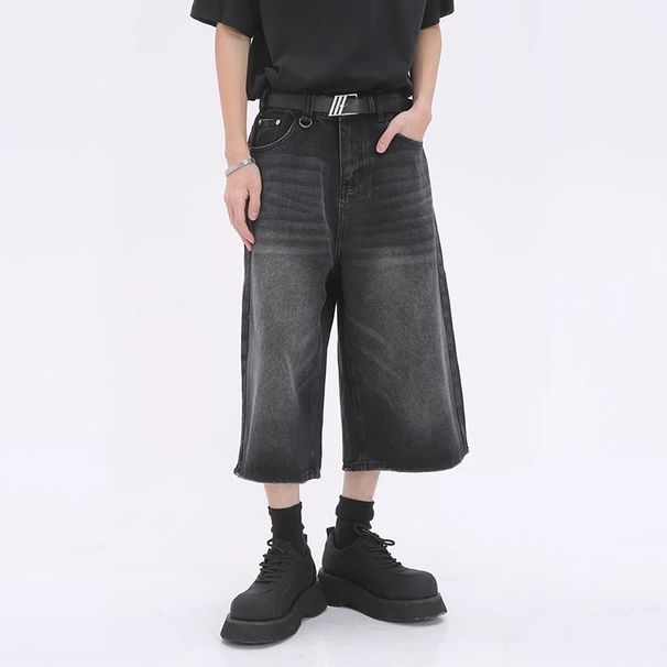 Men's Washed Retro Denim Shorts Summer Thin Loose Straight Leg High Street Style Trendy And Cool Cropped Pants_mkmklike.com
