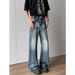 2026 New Street Lightning Pattern Micro-pull Jeans Spring Men's Retro Loose Youth Washed Floor Trousers_mkmklike.com