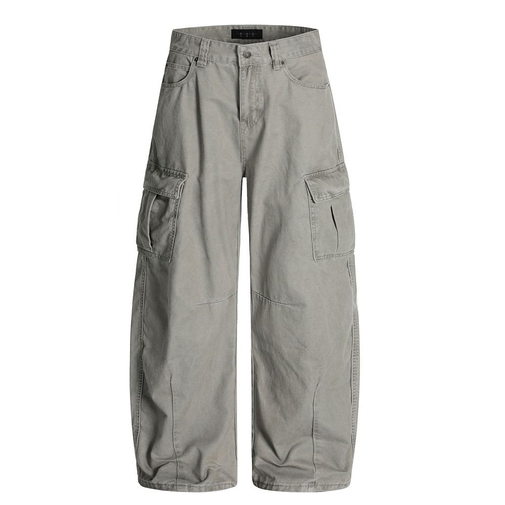 Multi-Pocket Cargo Wide-Leg Trendy Brand Men's Wear Vibe American High Street Loose Jeans Long Pants Lazy Curved Casual_mkmklike.com