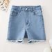 Women's Sweet Pink Bow Frayed Denim Shorts Casual Cotton Solid Color Regular Fit Spring/Autumn Summer_mkmklike.com