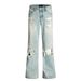 Men's Clothing Vintage Washed Blue Distressed Flared Jeans For Men & Women - High Street Vibe, Loose Fit, Slimming Summer Casual Pants_mkmklike.com