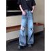 Vintage Distressed High-Waist Straight Leg Jeans For Men & Women – Retro Stretch Denim Pants With Ripped Details_mkmklike.com