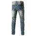 Men's Distressed Slim Straight Jeans – Vintage Washed Denim With Ripped Details, Classic 5-Pocket Design For Casual Outfits (28-40 Waist)_mkmklike.com