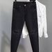 Men's Korean Style Trendy Starry Rhinestone Embellished Slim Fit Cropped Jeans Straight Leg Height Enhancing_mkmklike.com
