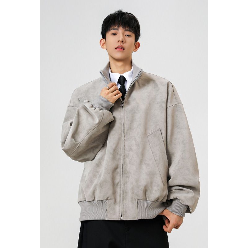 Cleanfit Leather Men's Spring And Autumn Short Wide Silhouette Boxy Stand Collar High-end Baseball Jacket Trendy Brand_mkmklike.com
