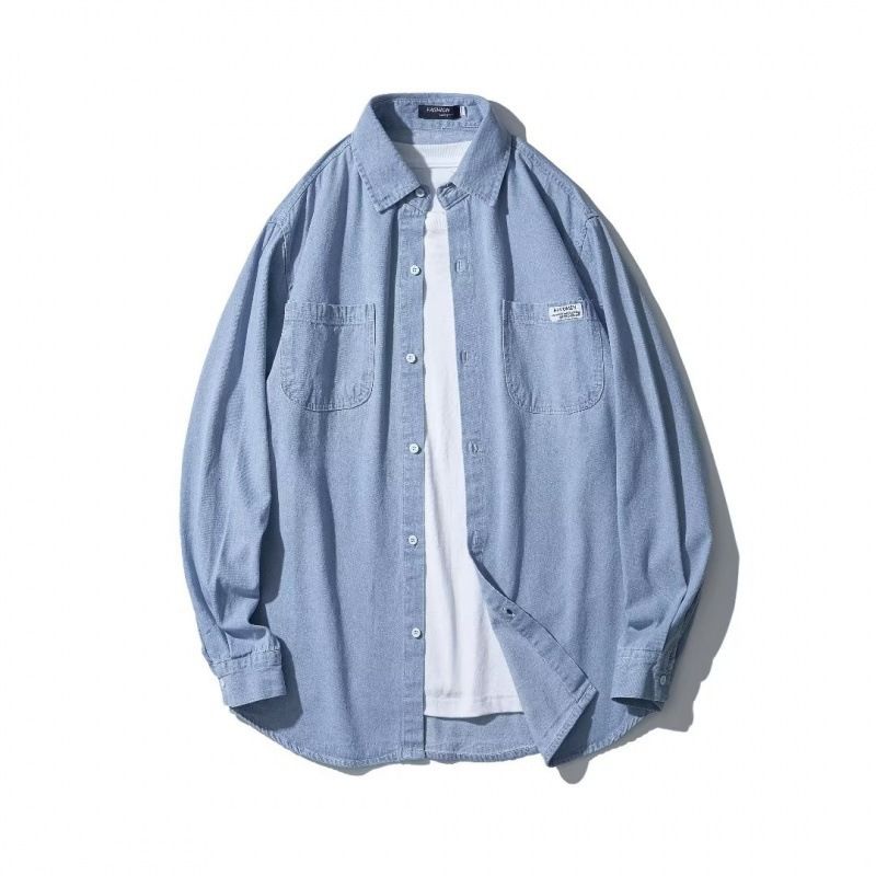 Denim Shirt Men's Autumn Loose Trend Brand Thin Hong Kong Style Dark Blue Long Sleeve Shirt Casual Men's And Women's Jacket_mkmklike.com