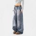 Women's Vintage Washed Distressed Jeans – Relaxed Straight Leg Wide Fit, 90s Retro Style, Mid-Rise Comfort (S-3xl, Classic Blue, Unisex Appeal)_mkmklike.com