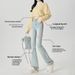 Light-colored American-style Flared Jeans For Women, New Spring Model, High-waisted, Slim-fit, Stretchy,_mkmklike.com