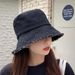 Hot Sale Retro Washed Cowboy Bucket Hat Women Men Wide Brim Sunscreen Sunhat Visors Outdoor Solid Color Denim Blue Black_mkmklike.com