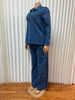 K New Women's Denim Suit With Long Sleeves, Collar And Pockets On The Top; Belted Straight-leg Trousers In Two Pieces._mkmklike.com