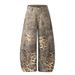 Wide Leg Jeans Distressed Leopard Print Loose Fit Retro Straight Leg Slimming And Draping Men And Women_mkmklike.com