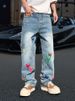 Men's Distressed Denim Jeans – Relaxed Fit Vintage Washed Blue Jeans With Stretch Comfort_mkmklike.com