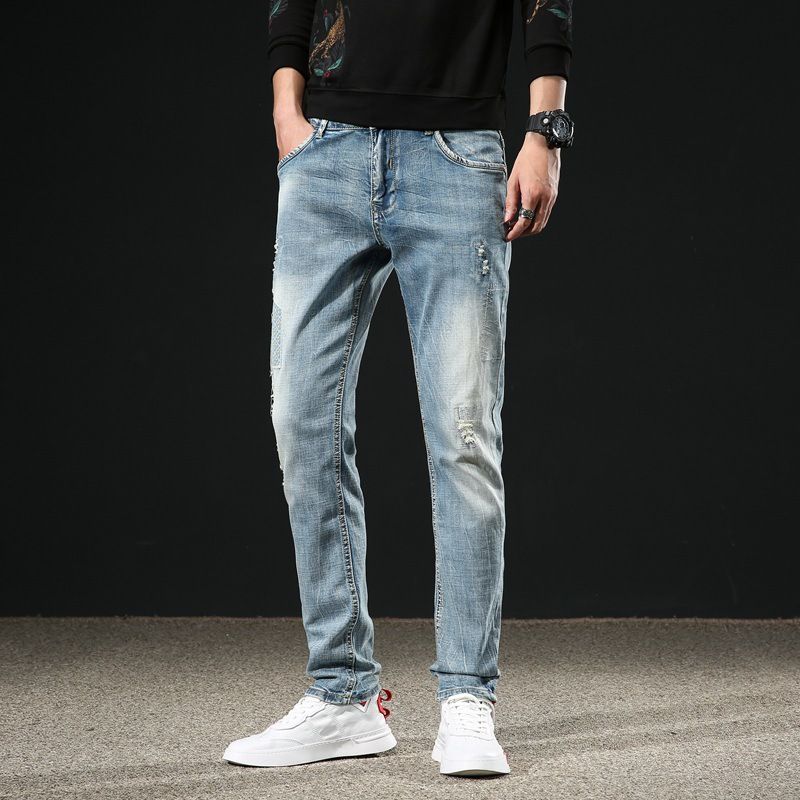 Light Colored Slim Fit Jeans for Men High End Style Straight Leg Pants Thin Long Casual Wear for Spring Autumn Summer_mkmklike.com