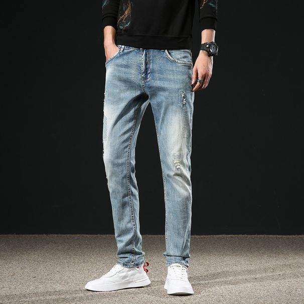 Light Colored Slim Fit Jeans for Men High End Style Straight Leg Pants Thin Long Casual Wear for Spring Autumn Summer_mkmklike.com