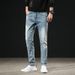 Light Colored Slim Fit Jeans for Men High End Style Straight Leg Pants Thin Long Casual Wear for Spring Autumn Summer_mkmklike.com