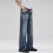 Retro Washed Blue Flared Jeans For Men & Women – Vintage Distressed Denim With Cat Whisker & Ripple Effects_mkmklike.com