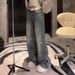 Women's Clothing Sparkly Rhinestone Straight Leg Jeans High-Waist Wide Leg Pants Fashionable Spring_mkmklike.com