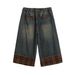 Punk Vintage Washed Denim For Men High Street Trendy Brand Plaid Patchwork Design Loose Straight Five-Point Shorts_mkmklike.com