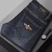 Men's Clothing Jeans Autumn And Winter Elastic Slim Fit Dark Blue Casual Bee Pants_mkmklike.com